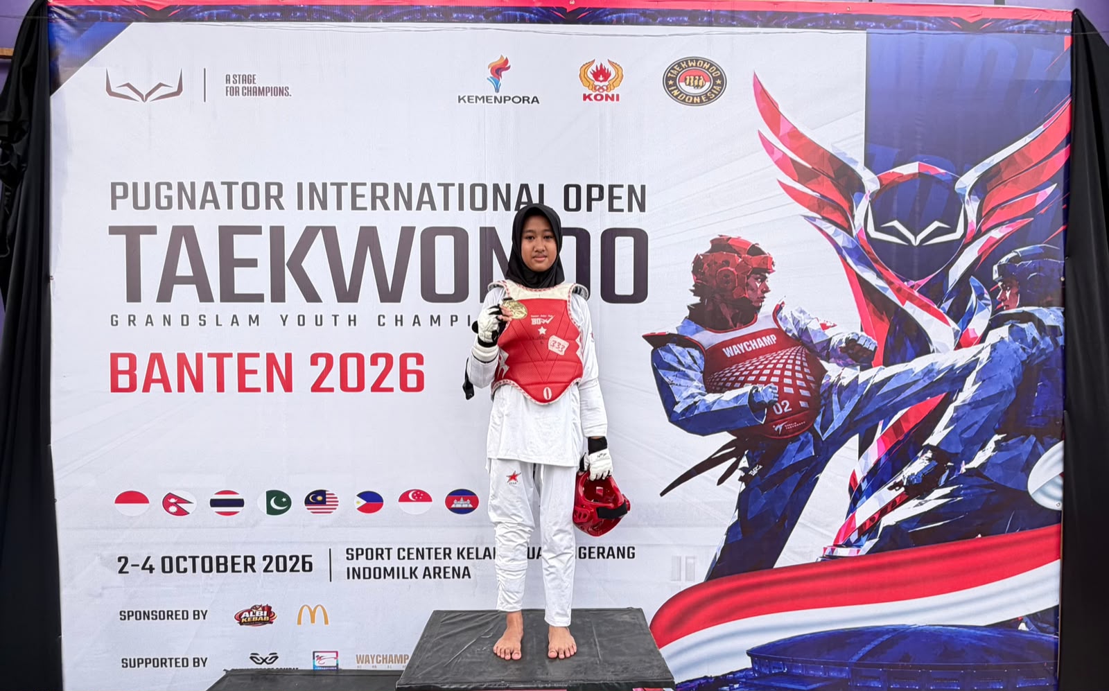 Ashaqila Shidqin Aleeya Ibrahim, siswa SDS Plus Mutiara Insani, berhasil meraih medali emas dan juara pertama dalam Pugnator International Open Taekwondo. (HaloPWK)