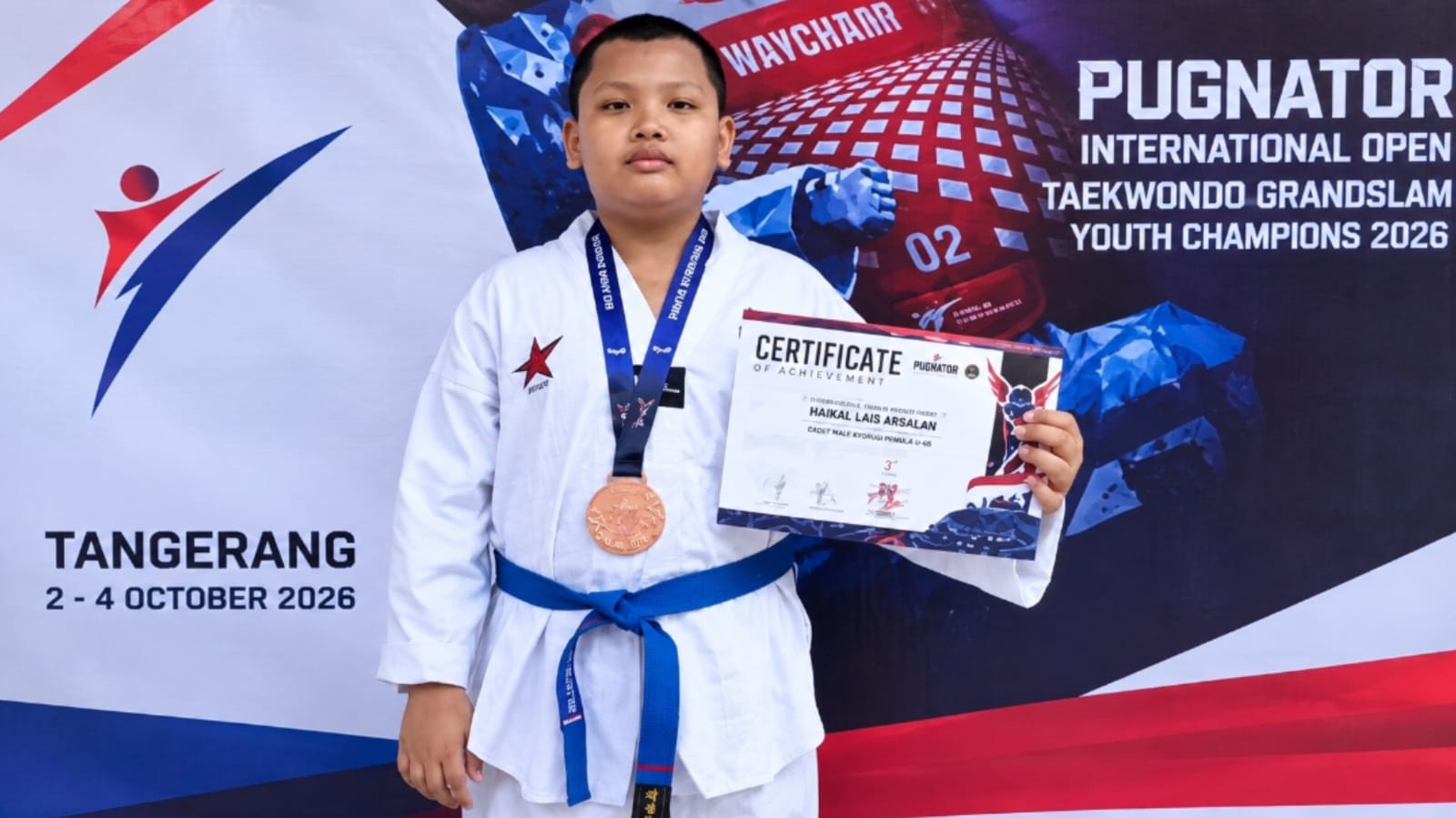 Haikal Lais Arsalan, siswa kelas 6 SDS Plus 2 Al-Muhajirin, berhasil meraih medali perunggu atau juara 3. (HaloPWK)