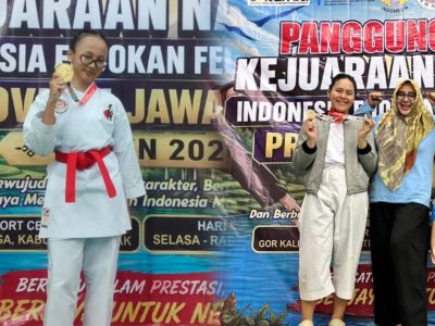Khadijah Rizky Nurzahra, siswi kelas 8B, dan Nayara Khairana Ciptaning, siswi kelas 8F SMPN 1 Purwakarta borong sejumlah medali dalam kejuaraan INAFF. (HaloPWK)