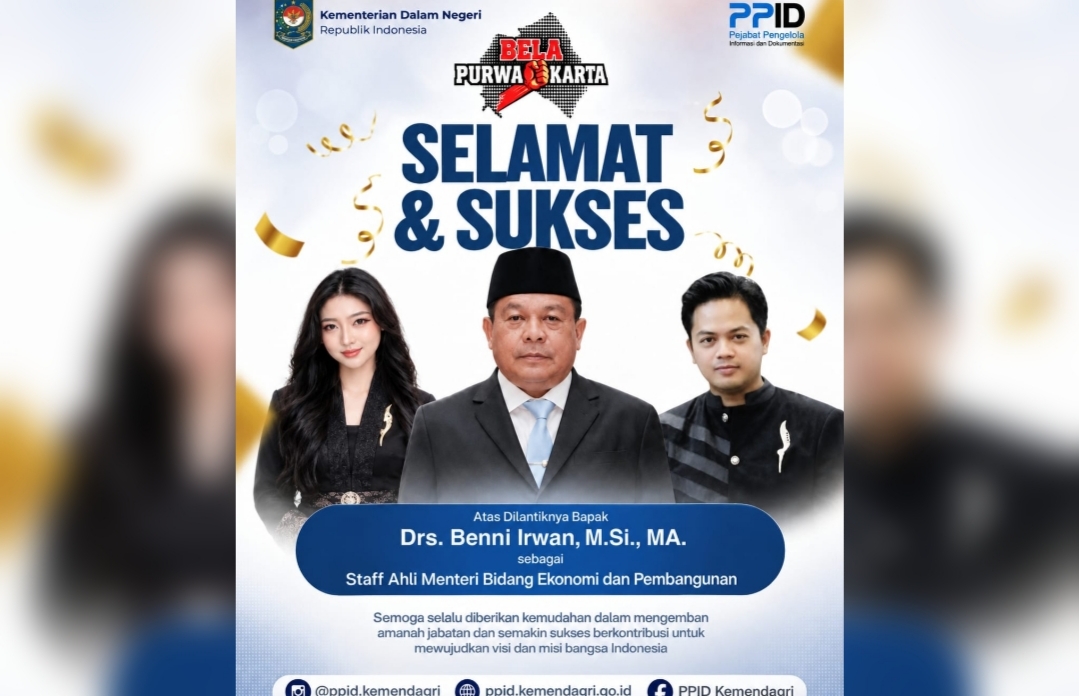 Benni Irwan Emban Amanah Baru di Kemendagri, BELA PURWAKARTA Sampaikan Apresiasi. (HaloPWK)